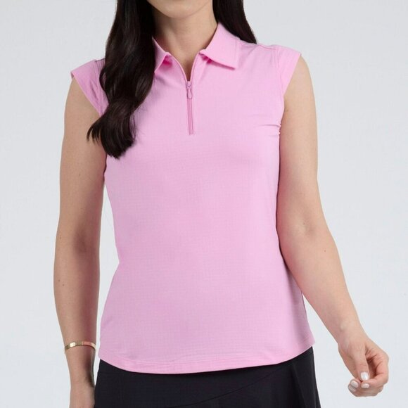 IBKUL Isleworth Solid Sleeveless Polo Candy Pink 1/4 Zip Up  Size XS NWT - Picture 1 of 10